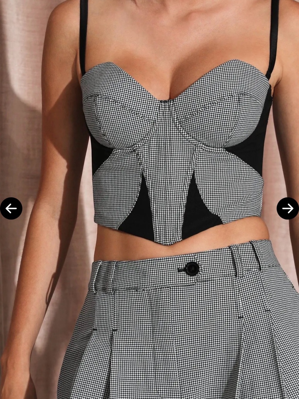 NEW Fleur du Mal Black & White Houndstooth Bustier Crop Top